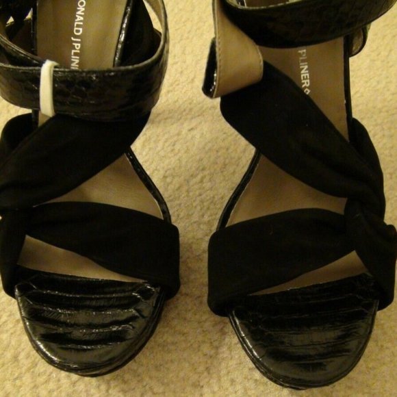 Lisa for Donald Pliner Deryk Black Suede Platform Sandal Heels 8.5M MSRP $285 - Picture 3 of 12